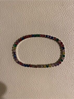 7CT Princess Cut multicolor Lab Created Diamond Tennis Bracelet 14K Gold Plated